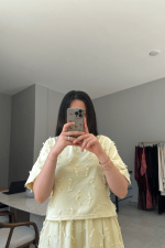 Linda Saçaklı Keten Takım Sarı - Görsel 3