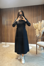Bonica Poplin Siyah Elbise - Görsel 4