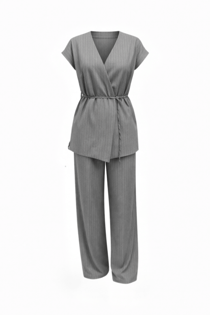 Monaco Çizgili Takım Gri