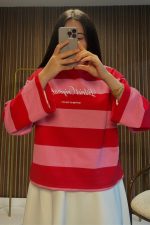Viva Çizgili Sweatshirt Kırmızı - Görsel 3
